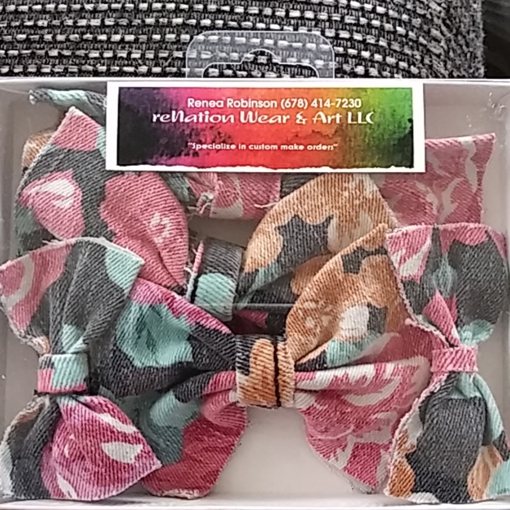 Hand made, floral, 5 piece hair bow set